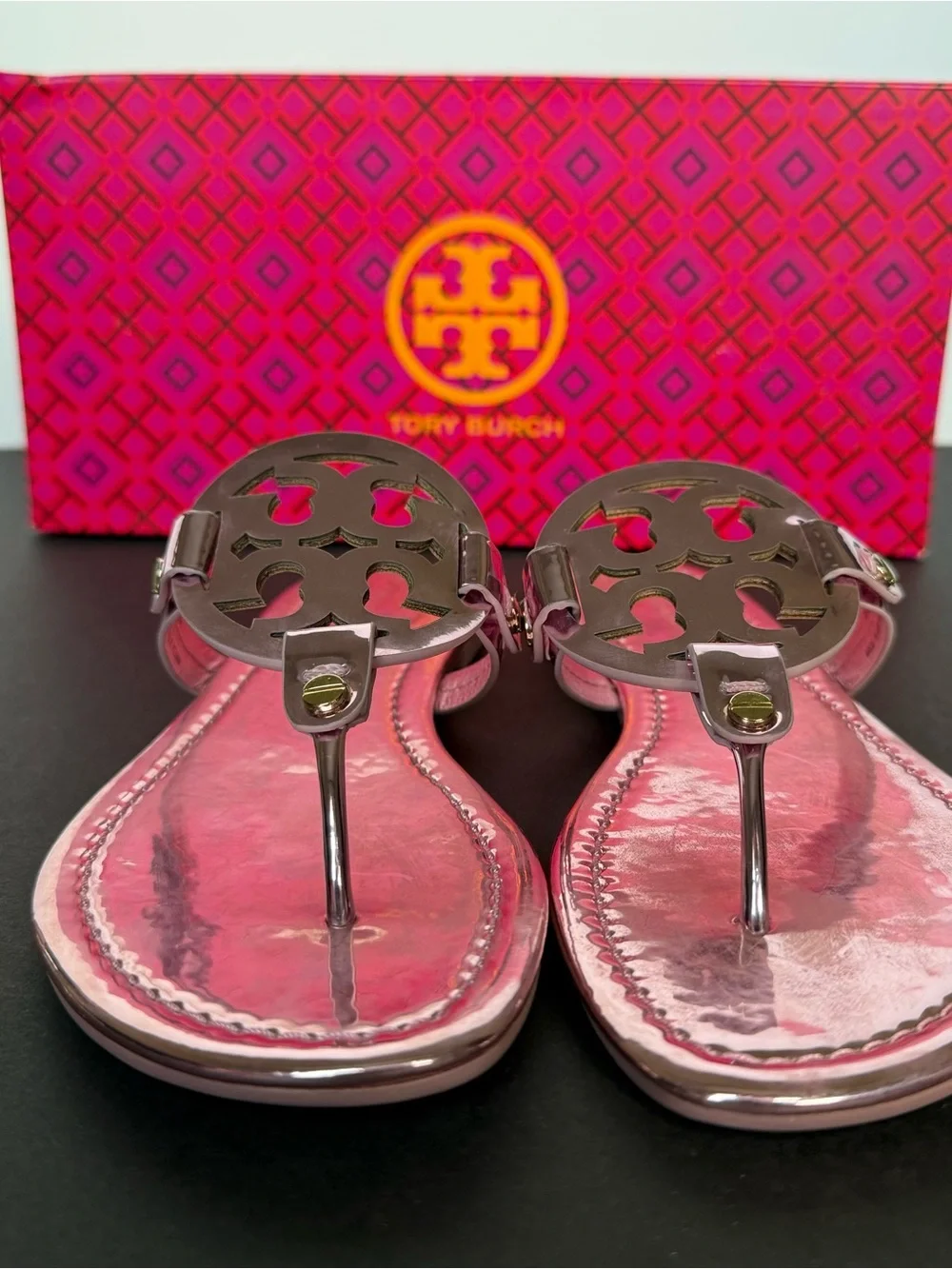 New! Tory Burch Metallic Pink Miller Thong Sandals - size 5.5